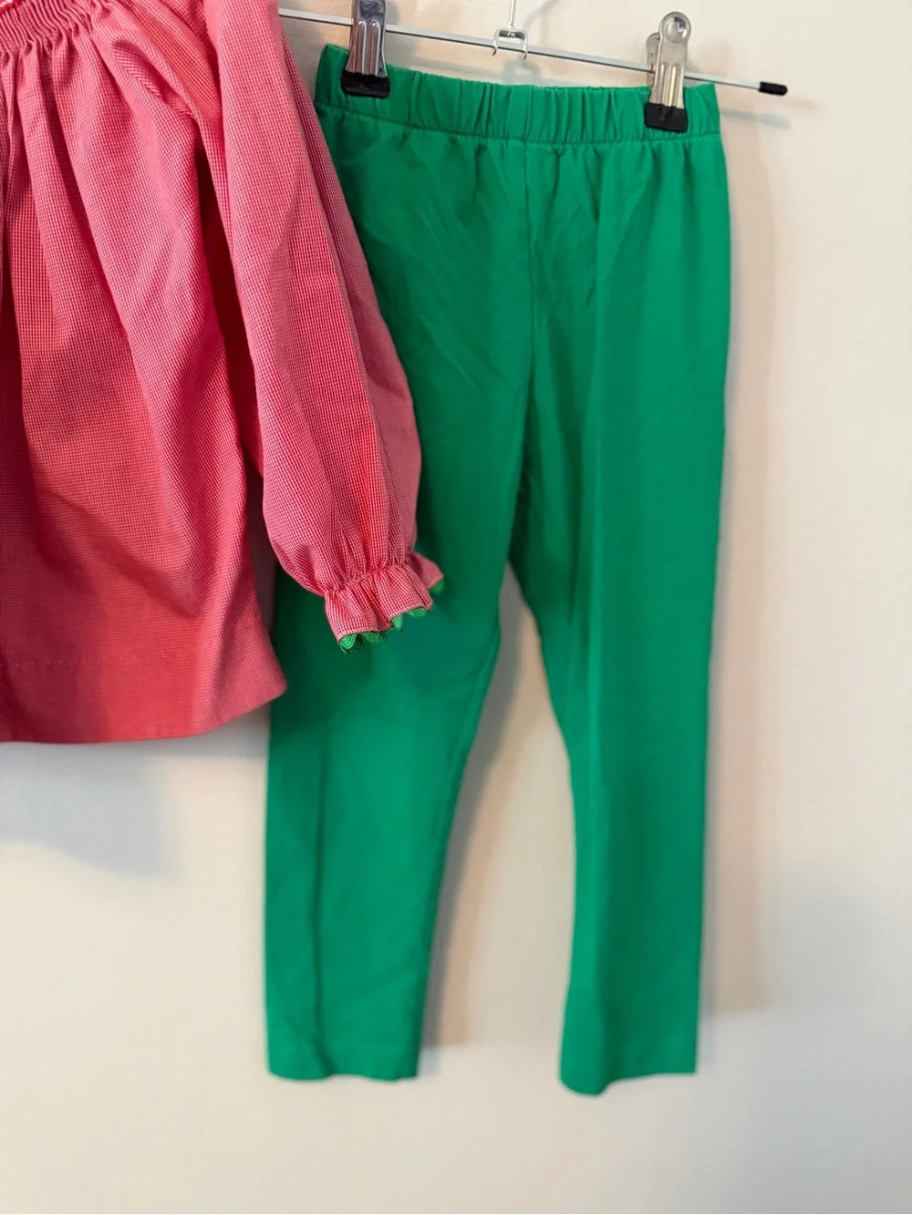 Stitchy Fish Red Smocked Christmas Ornament Top with Green Leggings